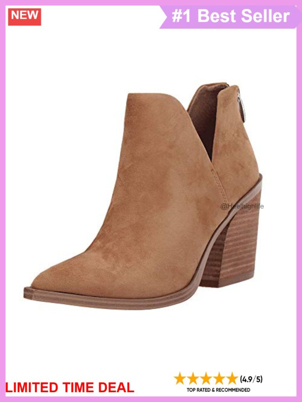 Faux Leather Pointed Toe Stacked Mid Heel Ankle Booties Back Zip Casual